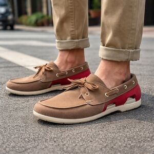 CROCS Canvas Slip-On Loafers Brown Red Casual Comfort Boat Shoes